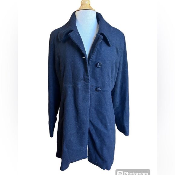 Apt. 9 Wool Black Peacoat Size Large Winter Coat Trench Button Fitted Collared - Picture 2 of 8